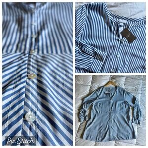NWT J. Jill Tunic Blouse Womens L Blue White Stripe Clean Coastal Chic Office
